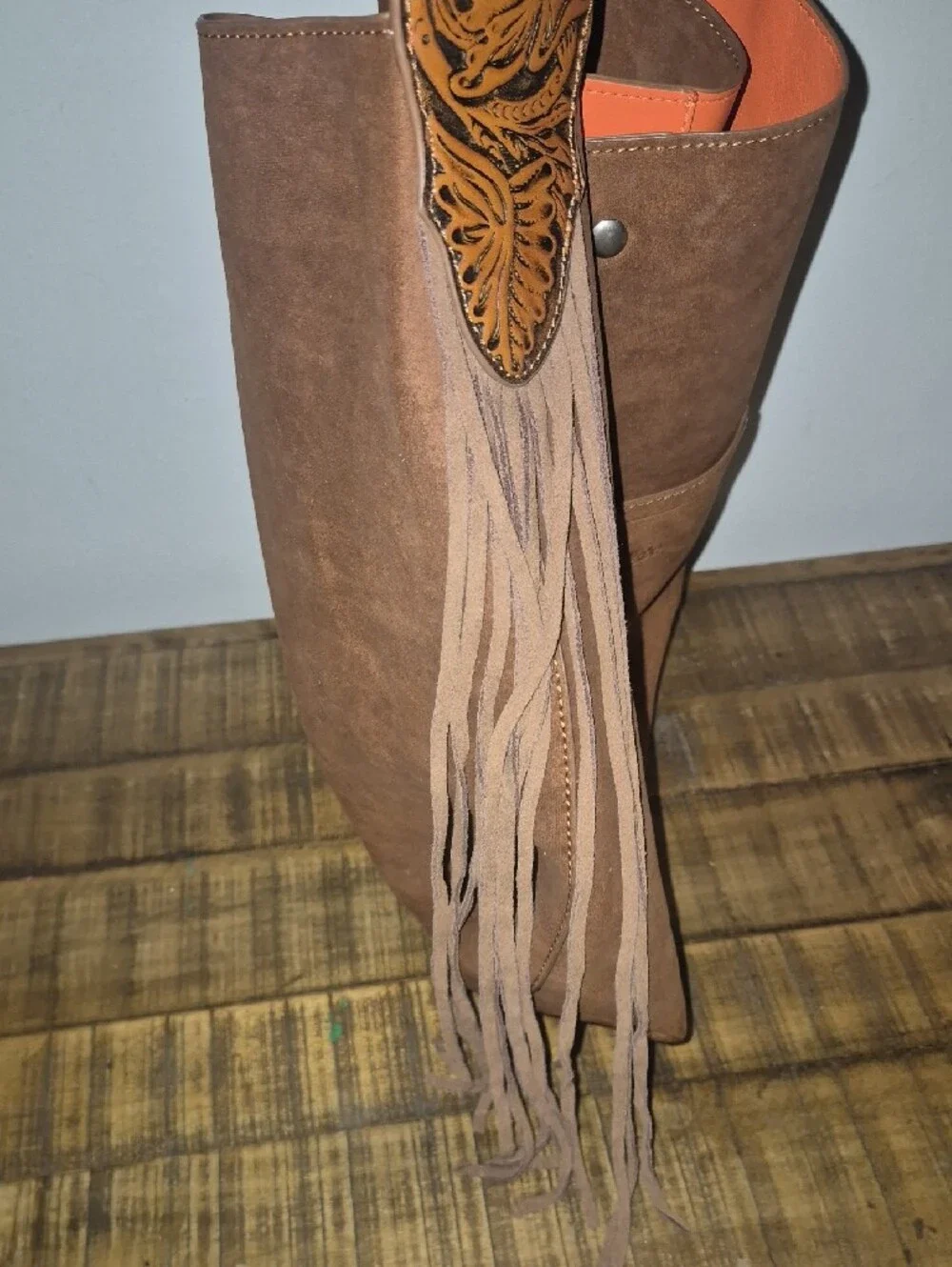 Sale NWOT Wrangler Brown Suede HOBO Bag With Orange Strap Lining